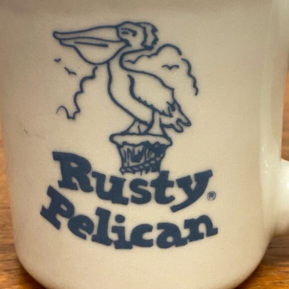 Vintage Rusty Pelican Logo 8oz Diner Mug Heavy Restaurant Ware Dove Stamp USA - Picture 2 of 9